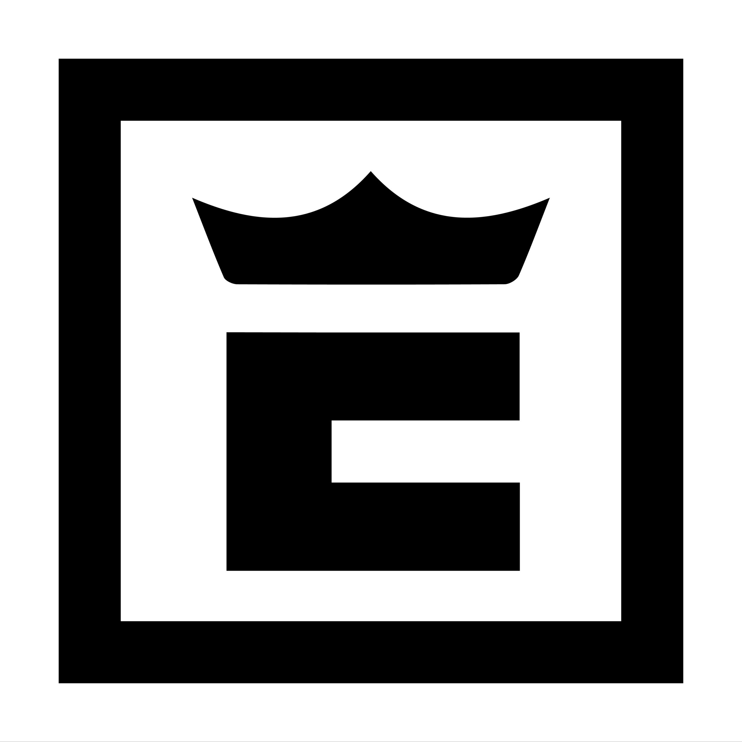 Logo minimalista de RENS en blanco y negro con corona estilizada en la parte superior de la letra E.